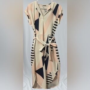Elegant Abstract Midi Dress in Cream and Black